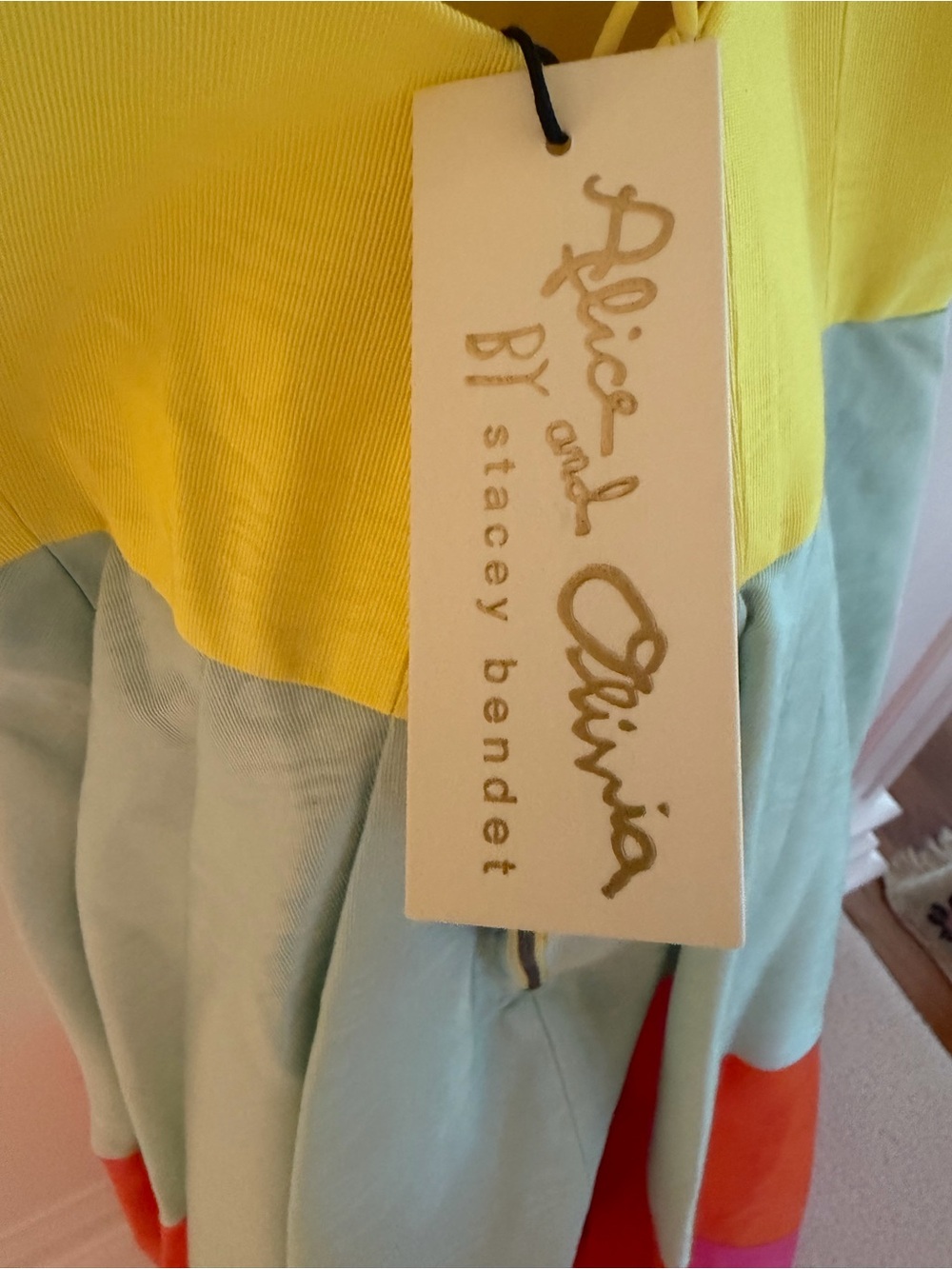 Alice + Olivia Yellow, Mint & Orange Colorblock Maxi Dress - Picture 3 of 4
